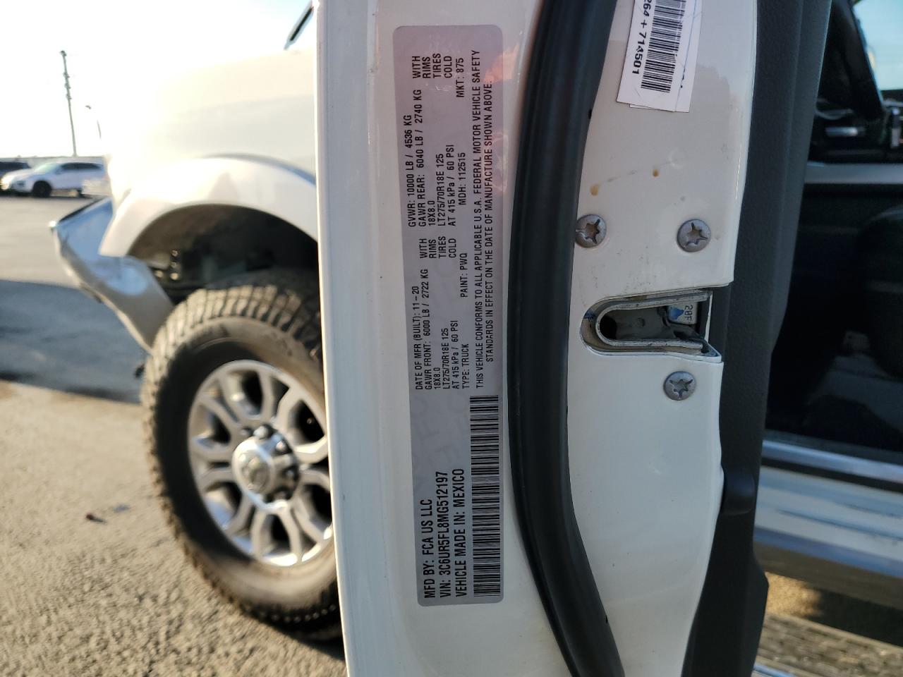 2021 Ram 2500 Laramie VIN: 3C6UR5FL8MG512197 Lot: 90318875