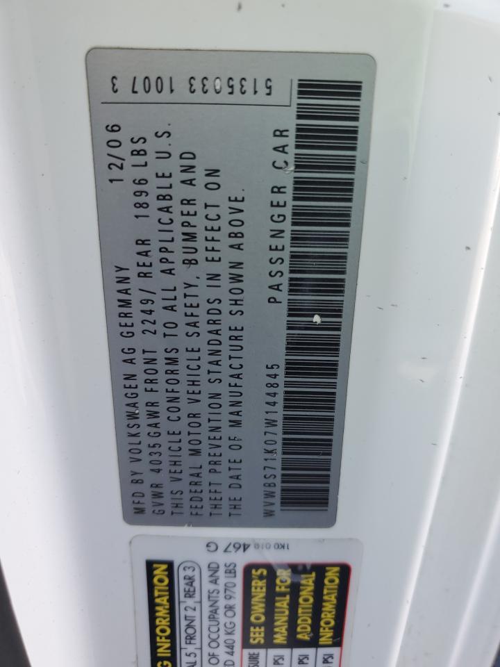 2007 Volkswagen Rabbit VIN: WVWBS71K07W144845 Lot: 90305455