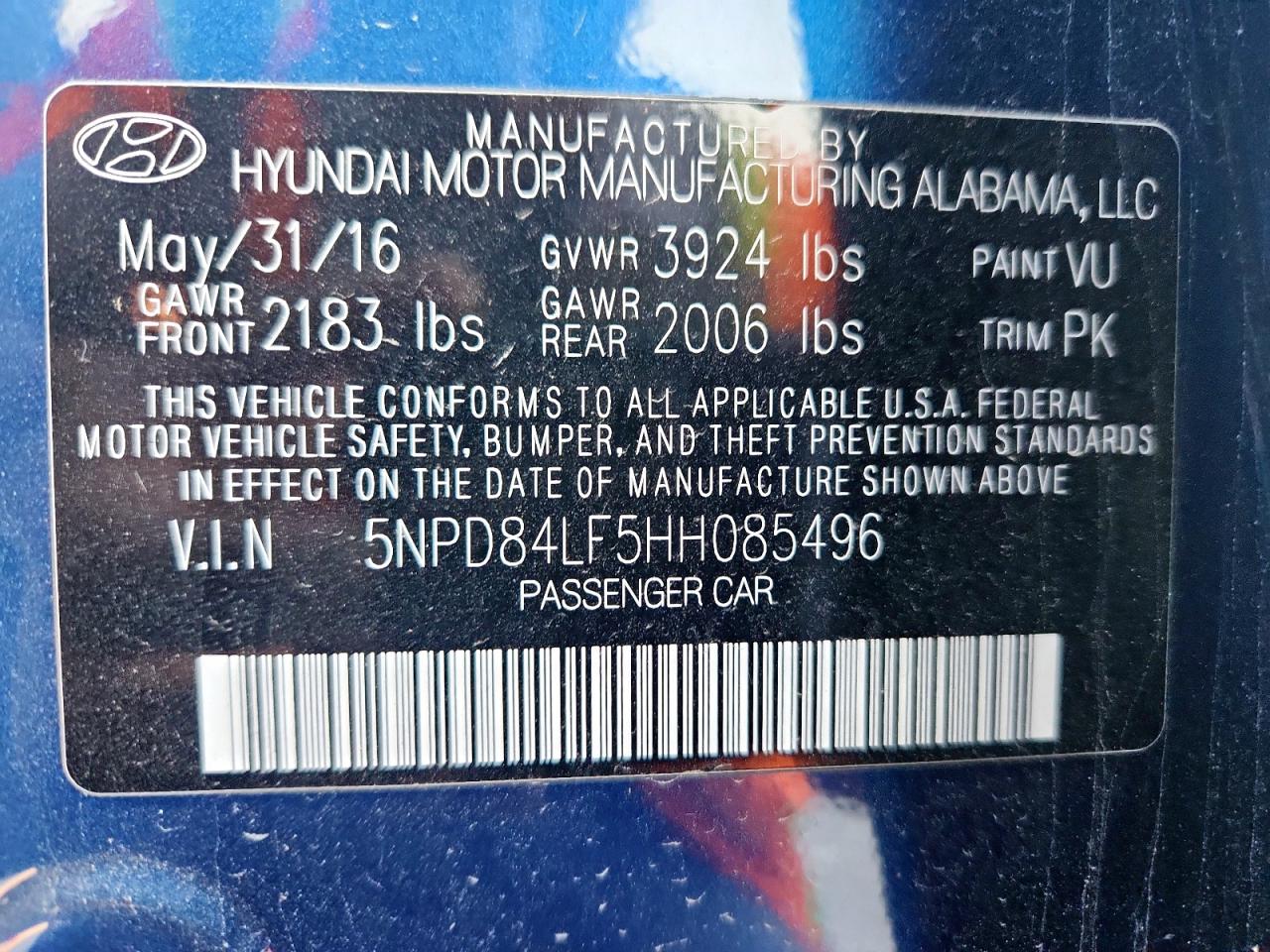 2017 Hyundai Elantra Se VIN: 5NPD84LF5HH085496 Lot: 86051355