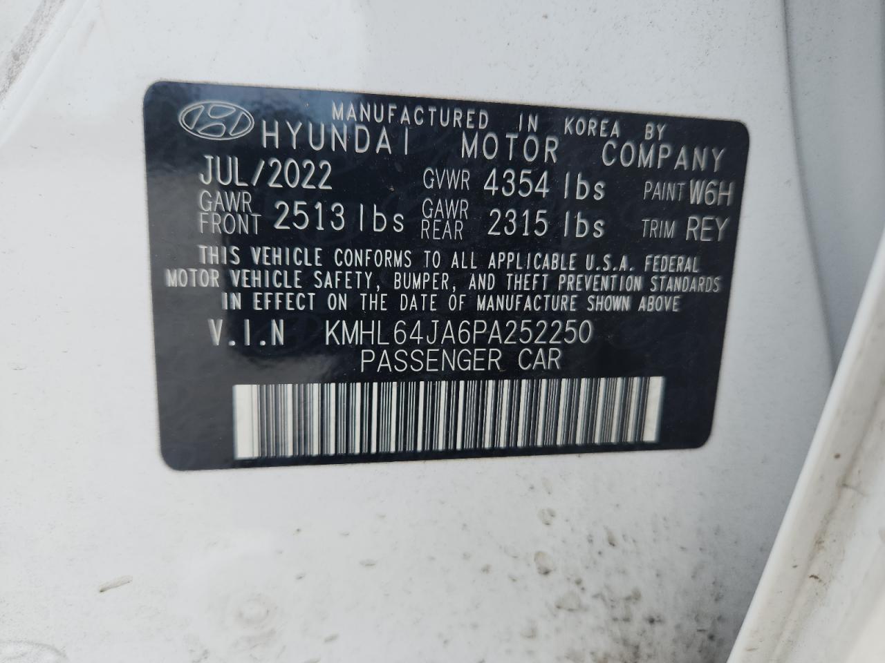 2023 Hyundai Sonata Sel VIN: KMHL64JA6PA252250 Lot: 86283235
