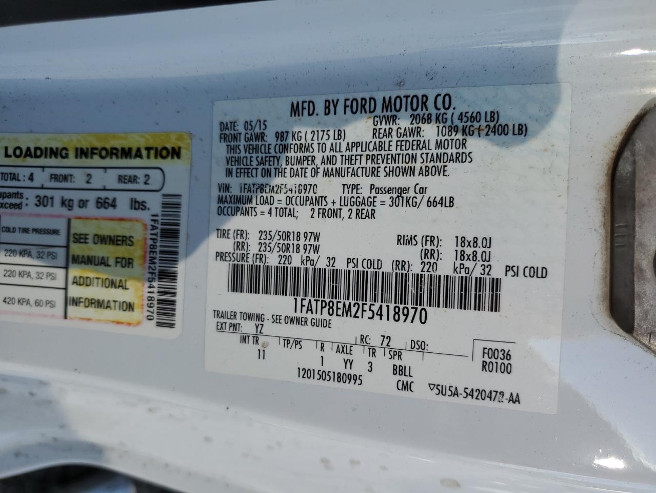 2015 Ford Mustang VIN: 1FATP8EM2F5418970 Lot: 82271425