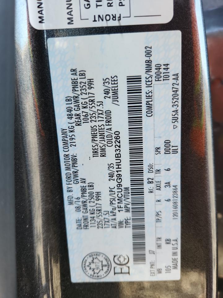 2017 Ford Escape Se VIN: 1FMCU9G91HUB32260 Lot: 87295755