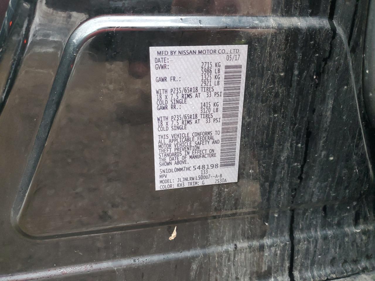 2017 Infiniti Qx60 VIN: 5N1DL0MM7HC548198 Lot: 86820505