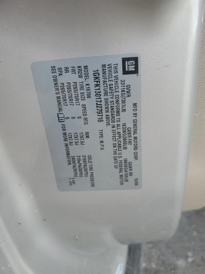 2007 GMC Yukon VIN: 1GKFK13017J279716 Lot: 90905025