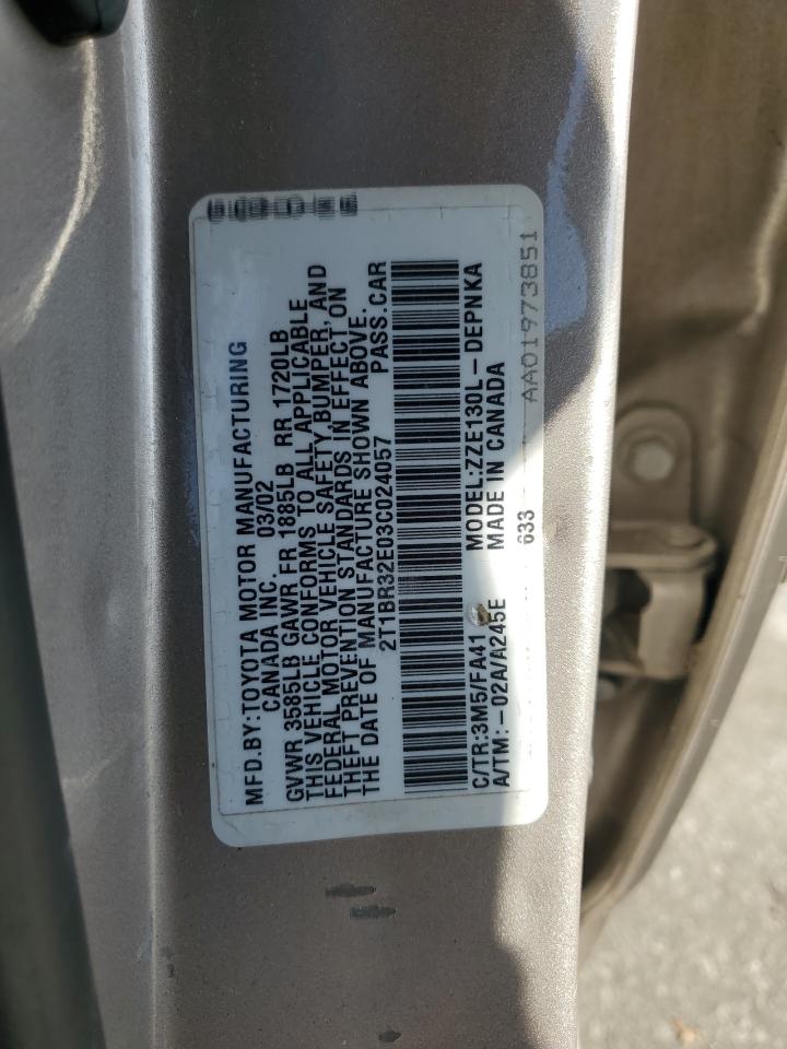 2003 Toyota Corolla Ce VIN: 2T1BR32E03C024057 Lot: 84759845