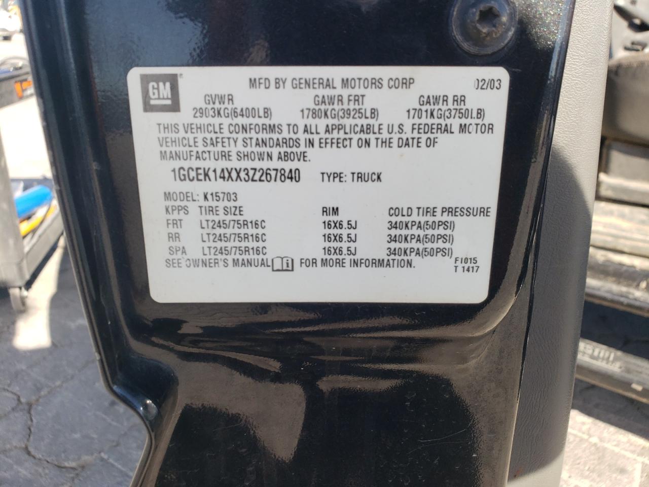 2003 Chevrolet Silverado K1500 VIN: 1GCEK14XX3Z267840 Lot: 82619445