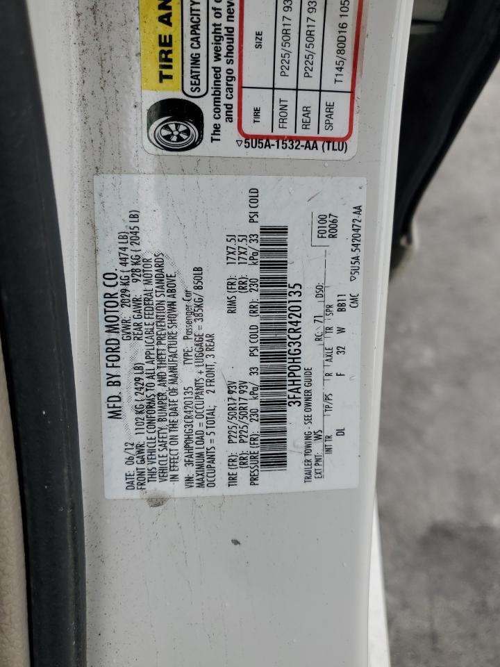 2012 Ford Fusion Se VIN: 3FAHP0HG3CR420135 Lot: 86532915