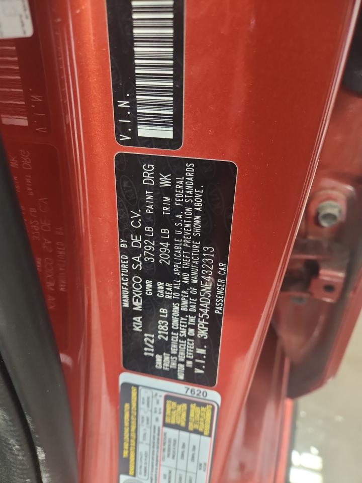 2022 Kia Forte Gt Line VIN: 3KPF54AD5NE432313 Lot: 84988735