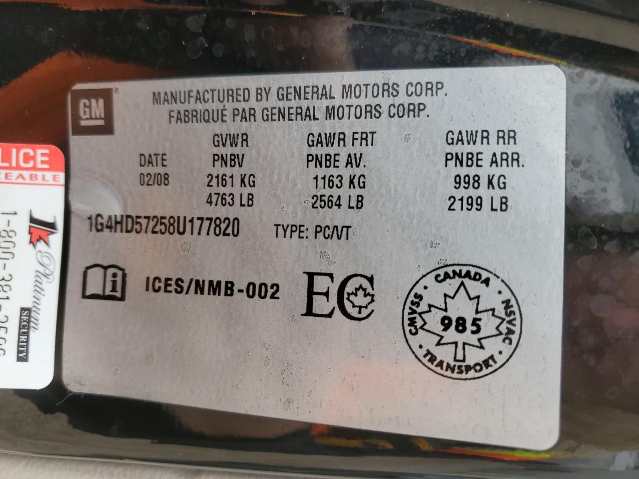 2008 Buick Lucerne Cxl VIN: 1G4HD57258U177820 Lot: 86528115