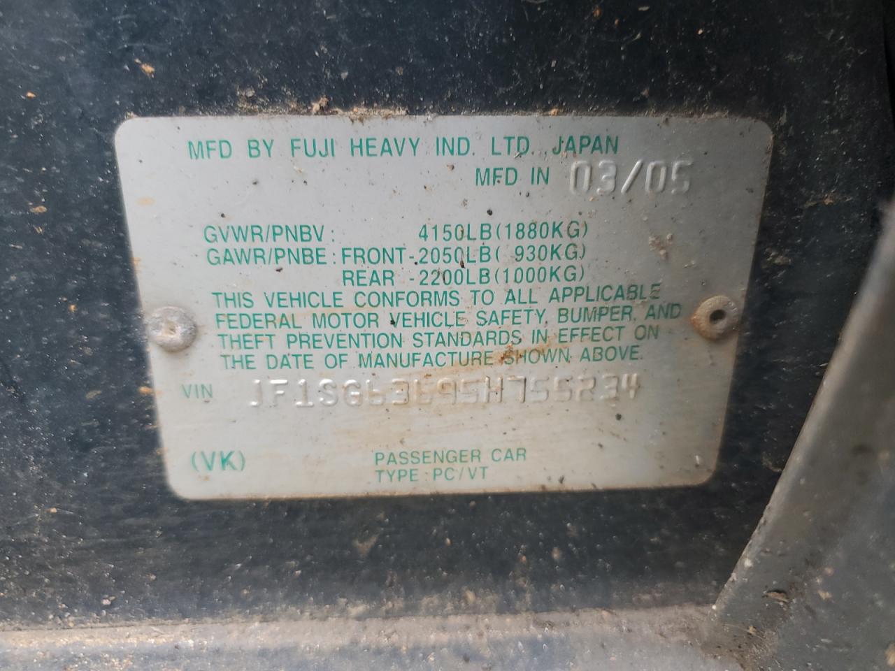 2005 Subaru Forester 2.5X VIN: JF1SG63695H755234 Lot: 83758945