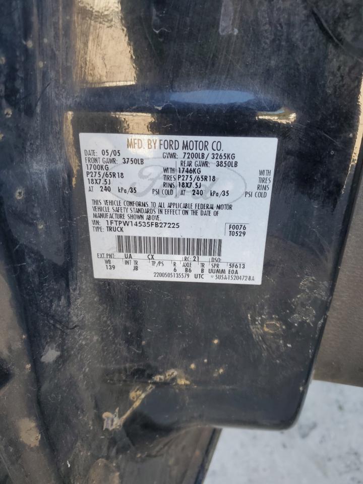 2005 Ford F150 Supercrew VIN: 1FTPW14535FB27225 Lot: 82574615