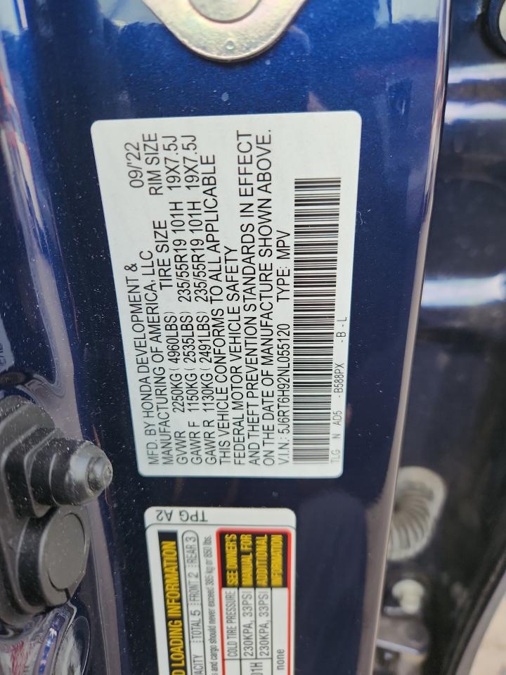 2022 Honda Cr-V Touring VIN: 5J6RT6H92NL055120 Lot: 82304635