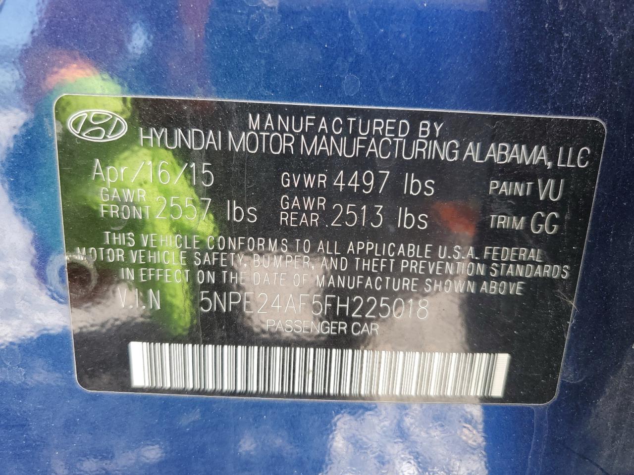 2015 Hyundai Sonata Se VIN: 5NPE24AF5FH225018 Lot: 82445955