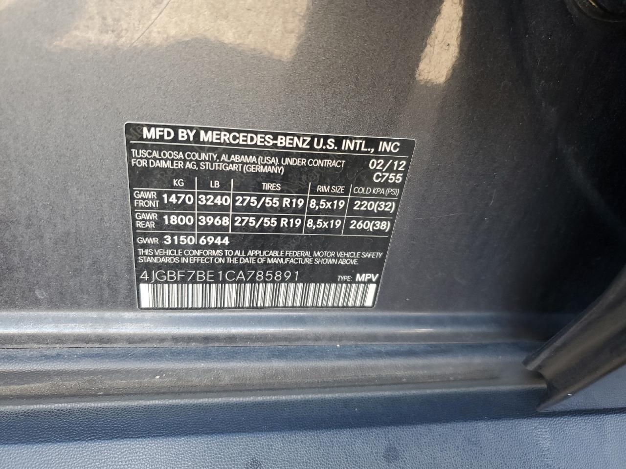 2012 Mercedes-Benz Gl 450 4Matic VIN: 4JGBF7BE1CA785891 Lot: 82218925