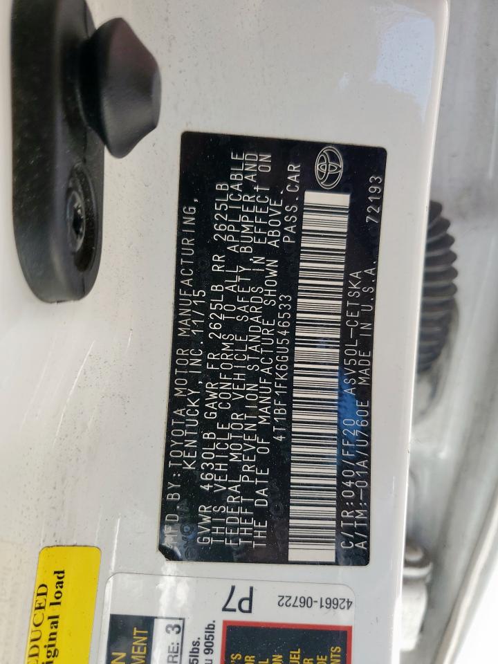 2016 Toyota Camry Le VIN: 4T1BF1FK6GU546533 Lot: 86104415