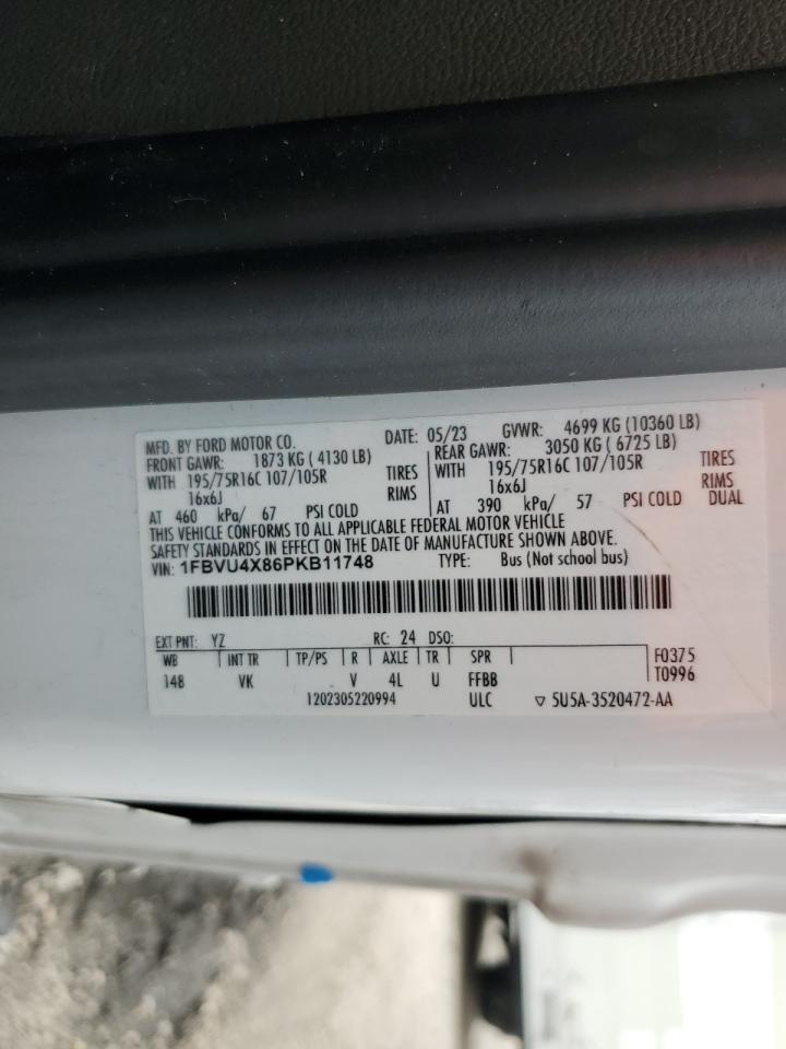 2023 Ford Transit T-350 Hd VIN: 1FBVU4X86PKB11748 Lot: 86772645