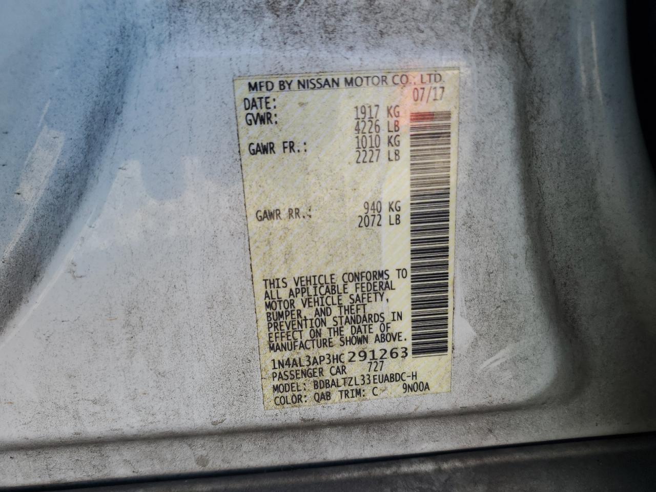 2017 Nissan Altima 2.5 VIN: 1N4AL3AP3HC291263 Lot: 81935755