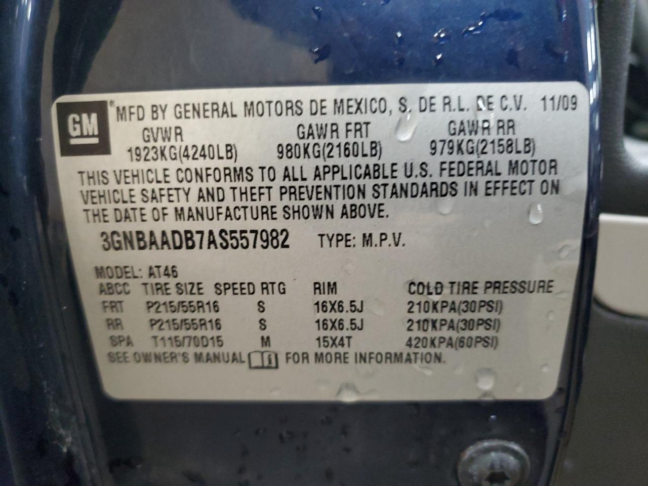 2010 Chevrolet Hhr Ls VIN: 3GNBAADB7AS557982 Lot: 84258195