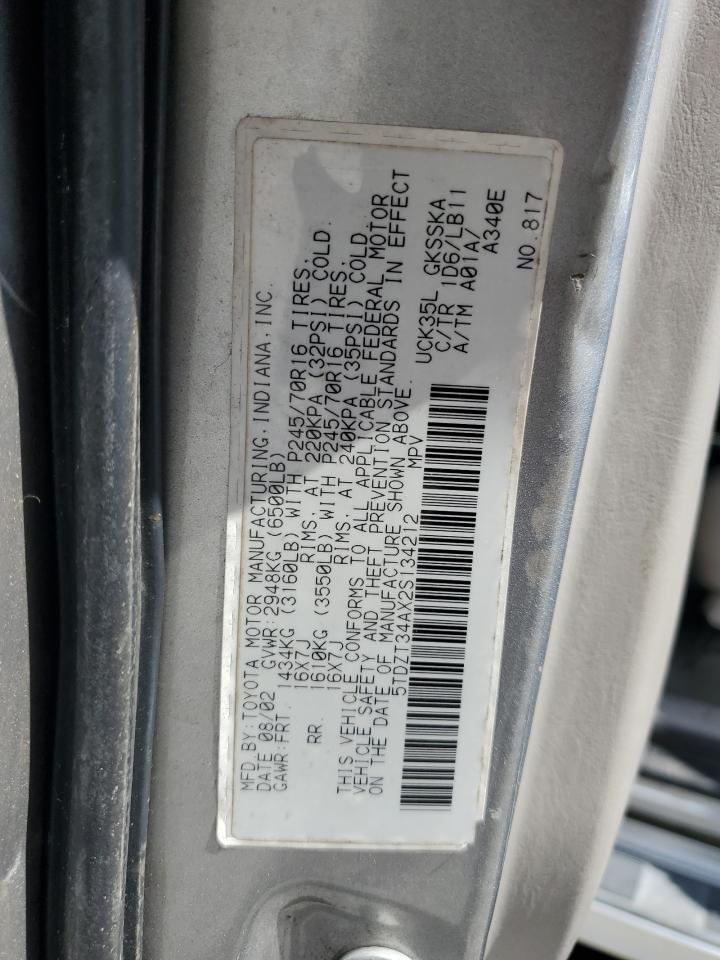 2002 Toyota Sequoia Sr5 VIN: 5TDZT34AX2S134212 Lot: 84560705