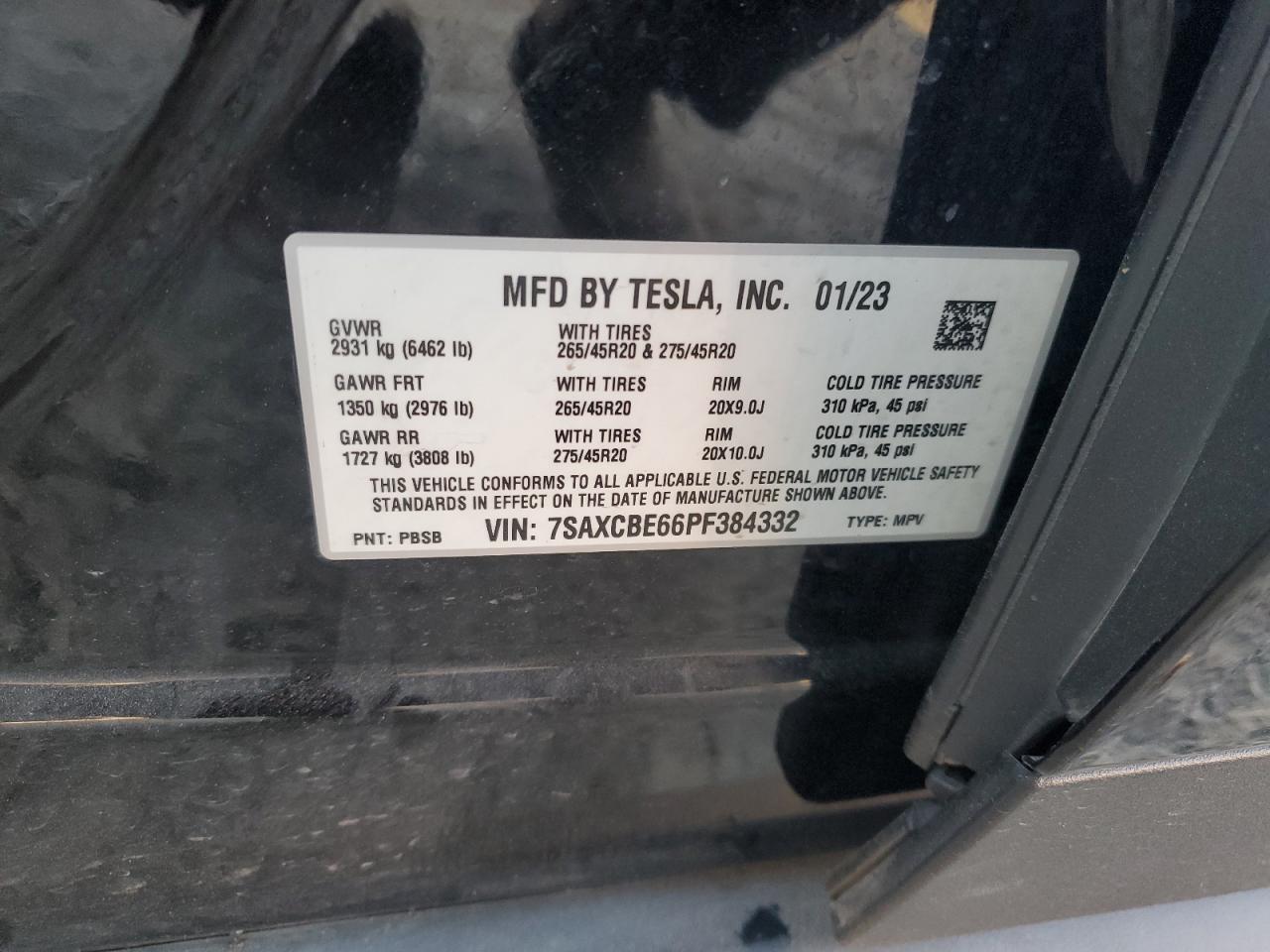 2023 Tesla Model X VIN: 7SAXCBE66PF384332 Lot: 82248155