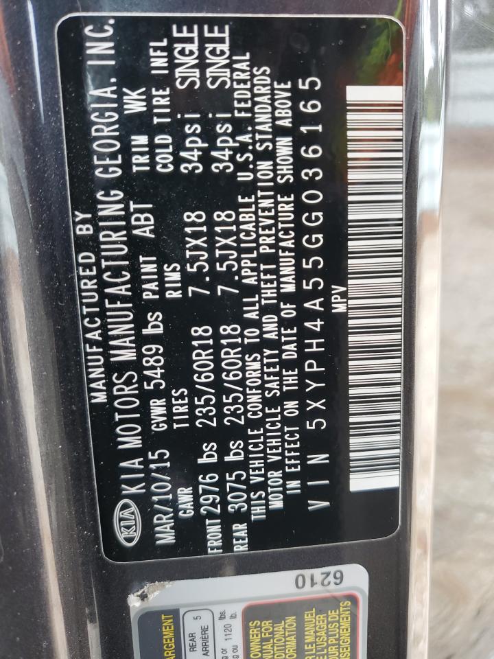 2016 Kia Sorento Ex VIN: 5XYPH4A55GG036165 Lot: 82402765