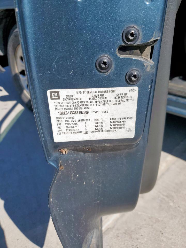 2006 Chevrolet Silverado C1500 VIN: 1GCEC14V36Z102809 Lot: 85529125