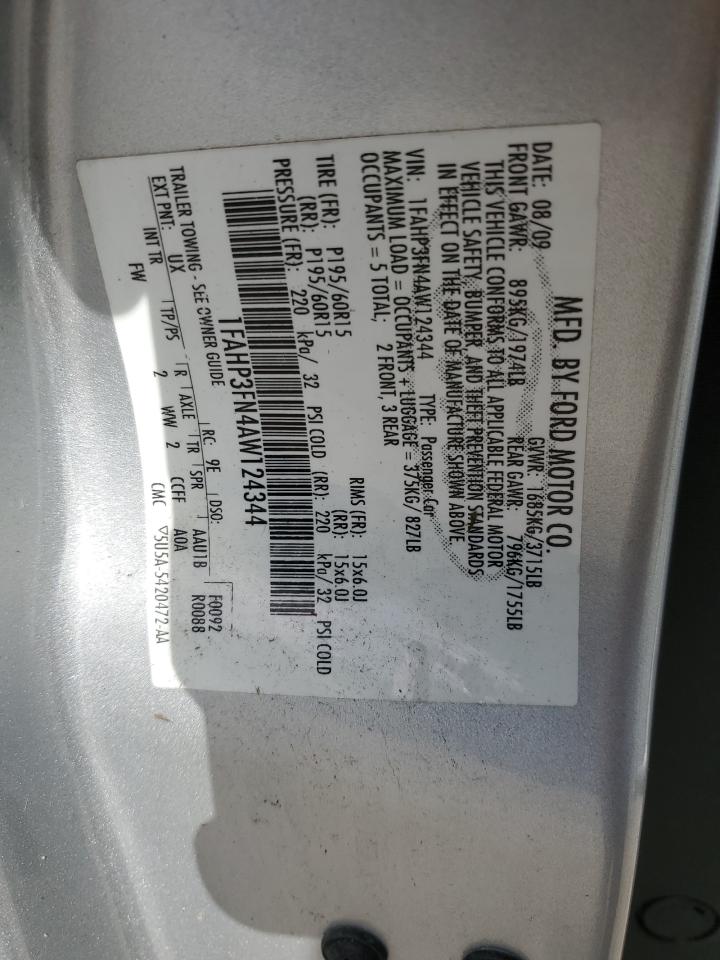 2010 Ford Focus Se VIN: 1FAHP3FN4AW124344 Lot: 80786315