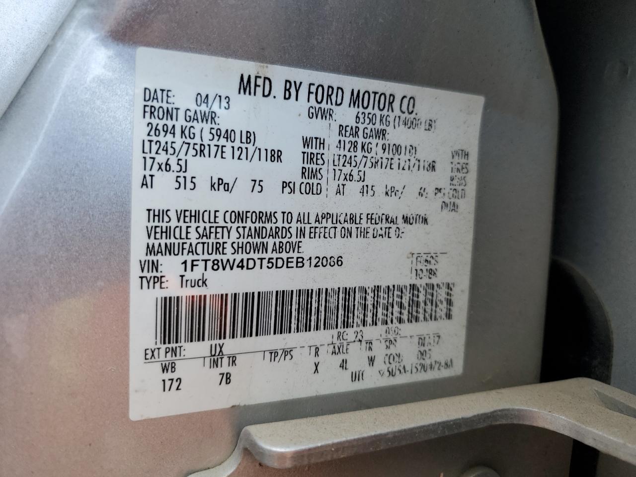 2013 Ford F450 Super Duty VIN: 1FT8W4DT5DEB12086 Lot: 81927655