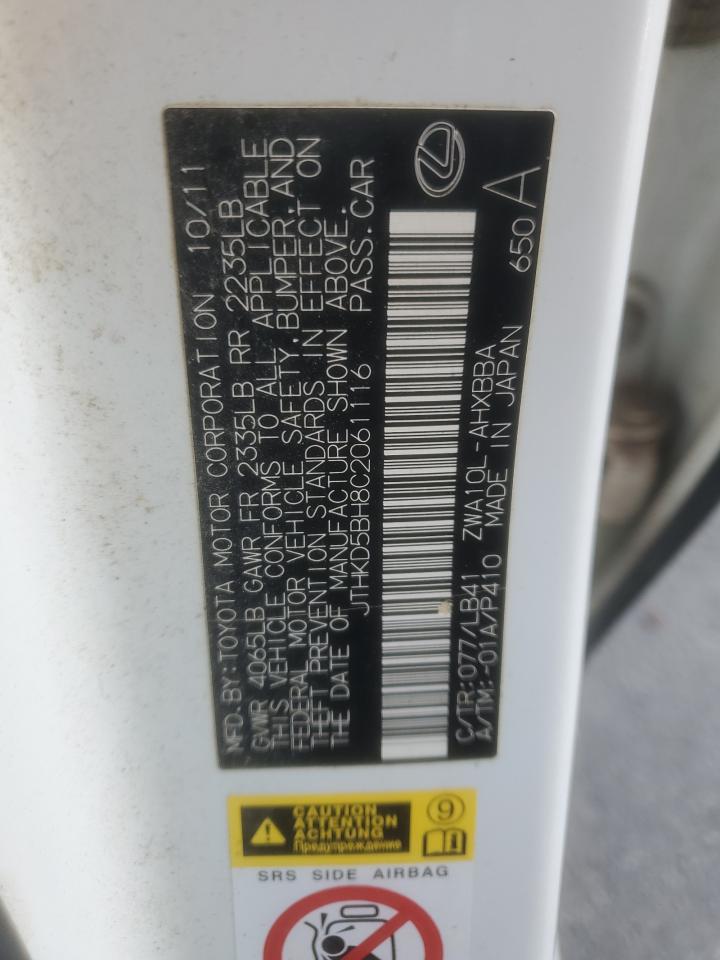 2012 Lexus Ct 200 VIN: JTHKD5BH8C2061116 Lot: 87280865