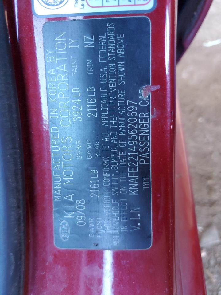 2009 Kia Spectra Ex VIN: KNAFE221495620697 Lot: 90609205