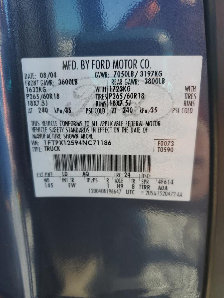 2004 Ford F150 VIN: 1FTPX12594NC71186 Lot: 86832845