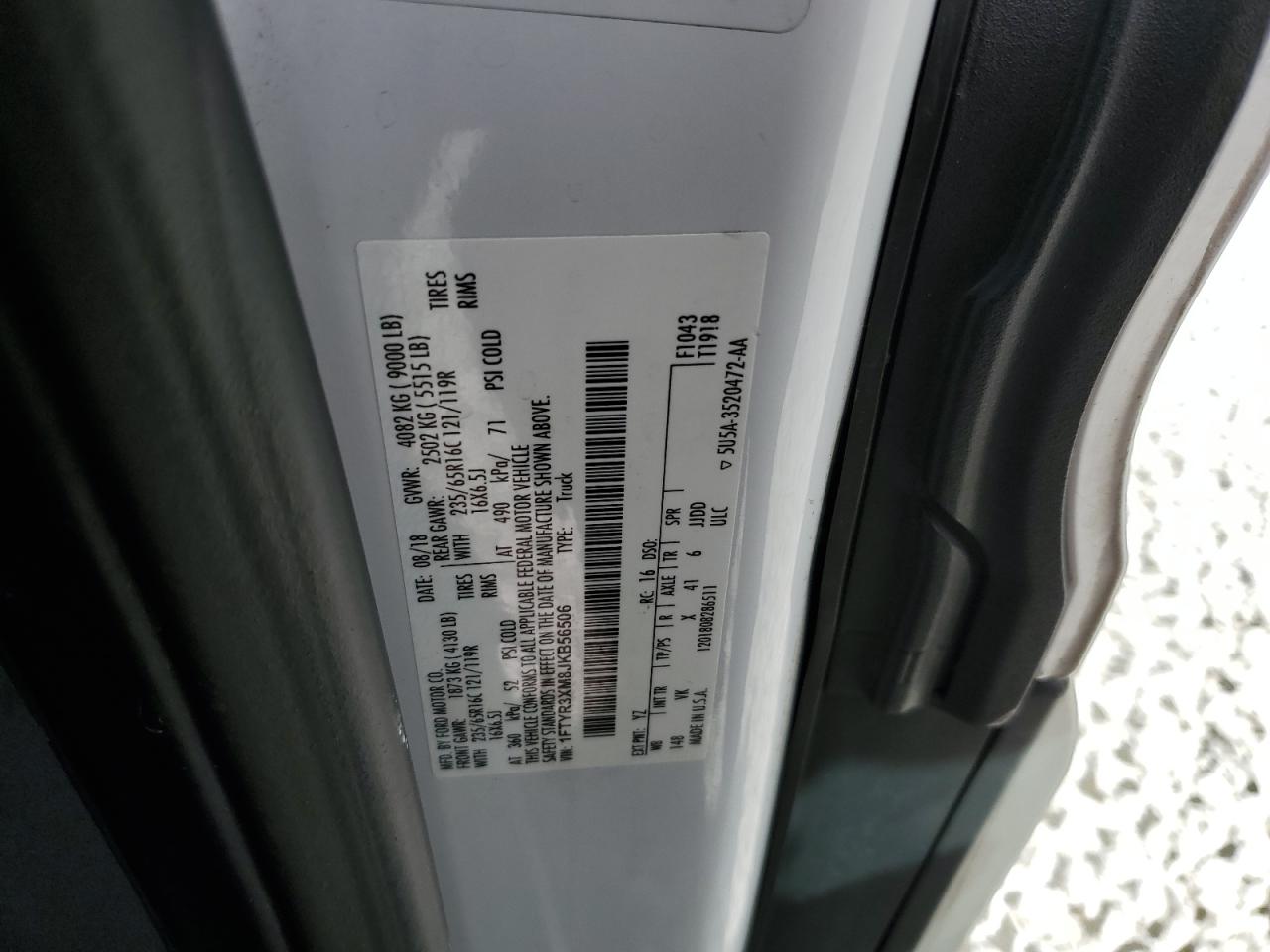 2018 Ford Transit T-250 VIN: 1FTYR3XM8JKB56506 Lot: 94919255