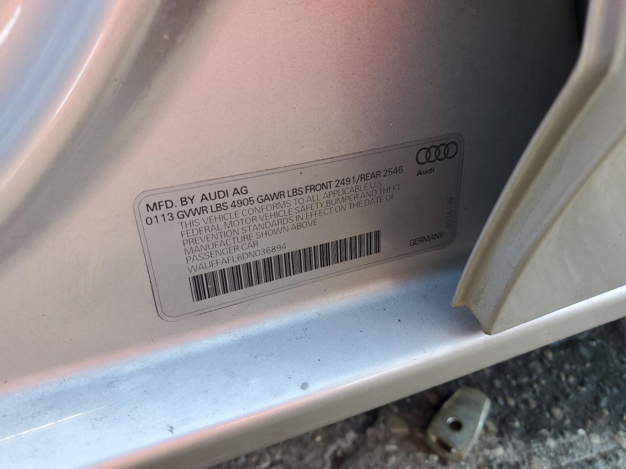 2013 Audi A4 Premium Plus VIN: WAUFFAFL6DN036894 Lot: 85818975