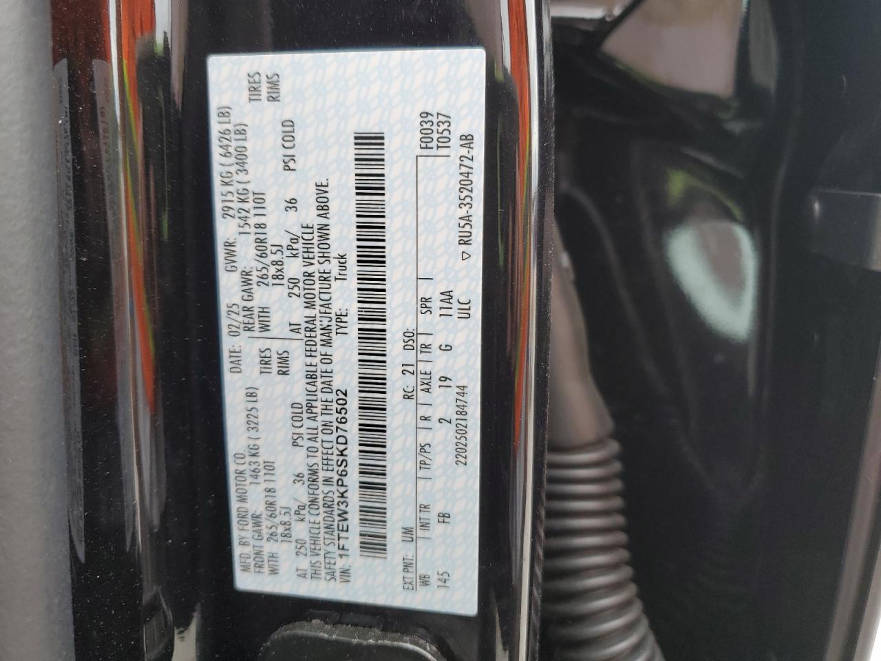 2025 Ford F150 Xlt VIN: 1FTEW3KP6SKD76502 Lot: 85698645