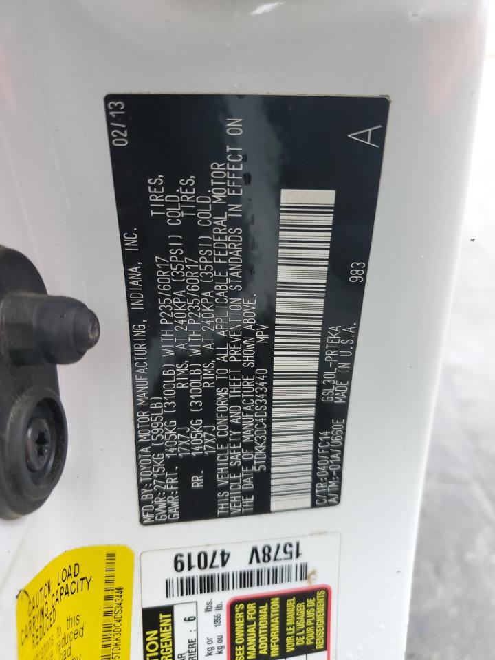 2013 Toyota Sienna Le VIN: 5TDKK3DC4DS343440 Lot: 85775955