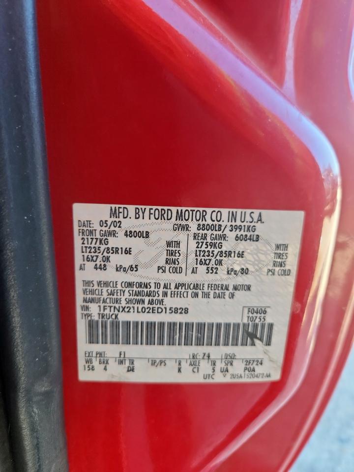 2002 Ford F250 Super Duty VIN: 1FTNX21L02ED15828 Lot: 82315685