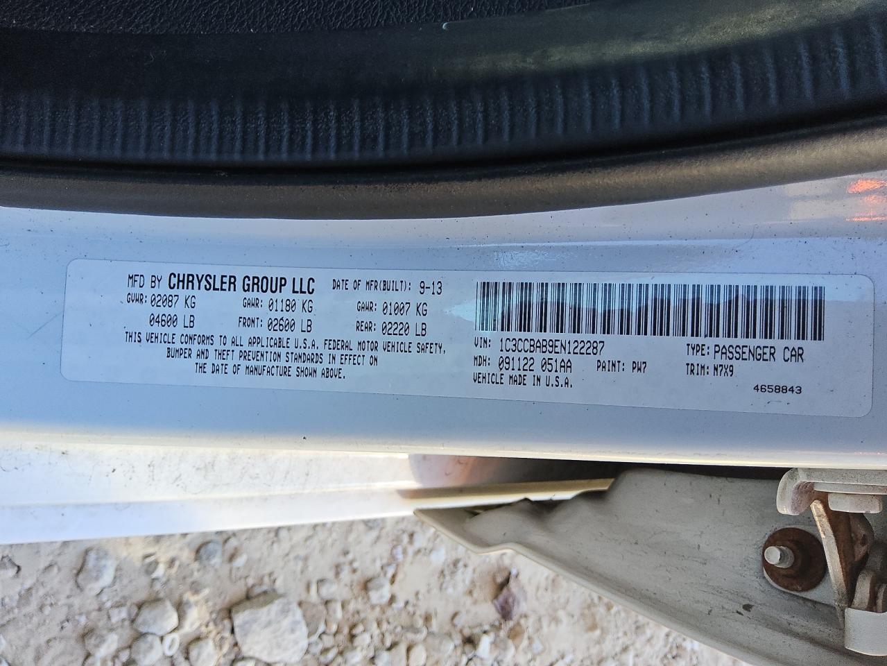 2014 Chrysler 200 Lx VIN: 1C3CCBAB9EN122287 Lot: 85002155