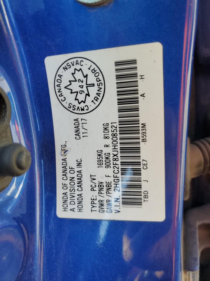 2018 Honda Civic Ex VIN: 2HGFC2F8XJH008521 Lot: 85528255