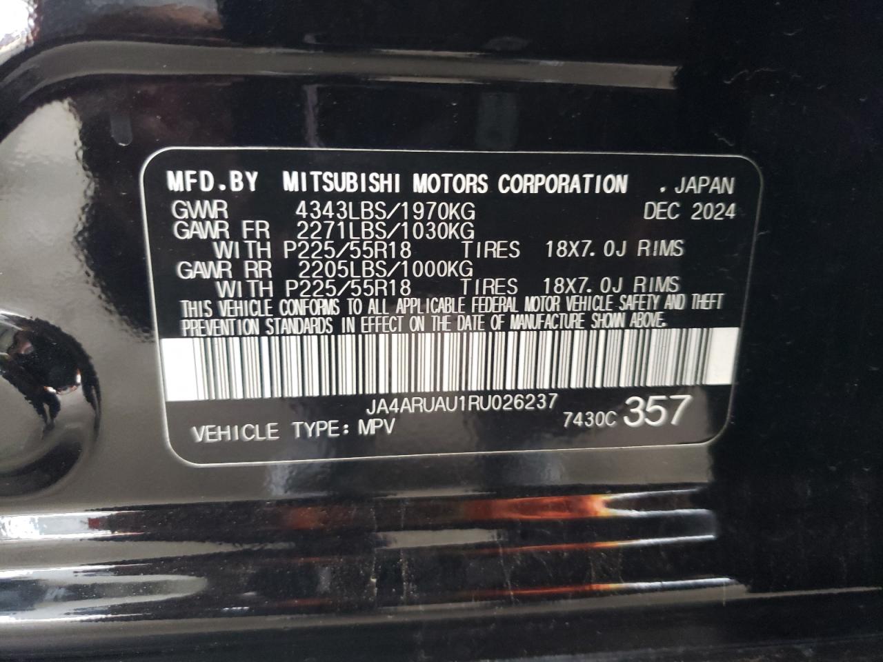 2024 Mitsubishi Outlander Sport S/Se VIN: JA4ARUAU1RU026237 Lot: 85578625