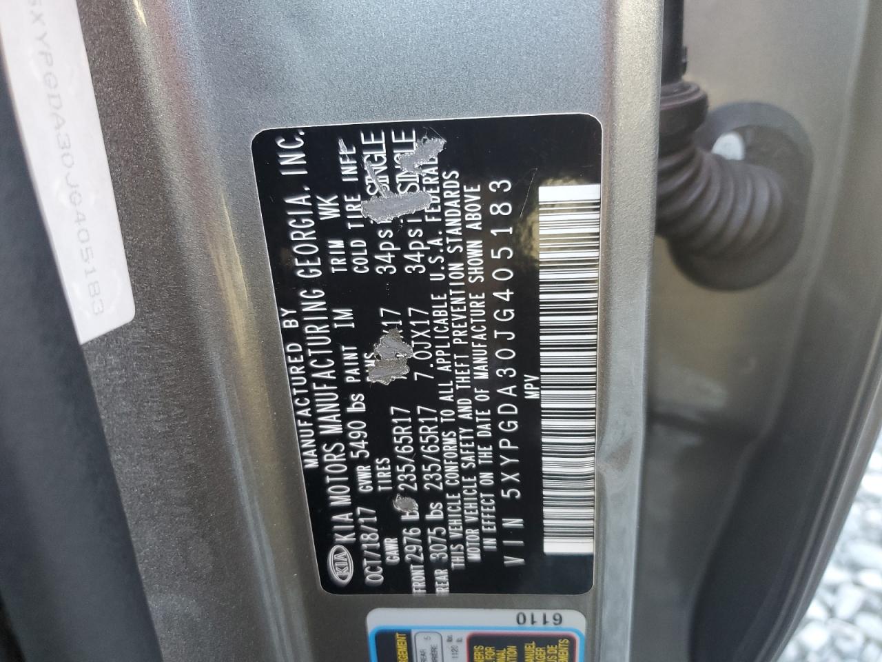 2018 Kia Sorento Lx VIN: 5XYPGDA30JG405183 Lot: 85885295