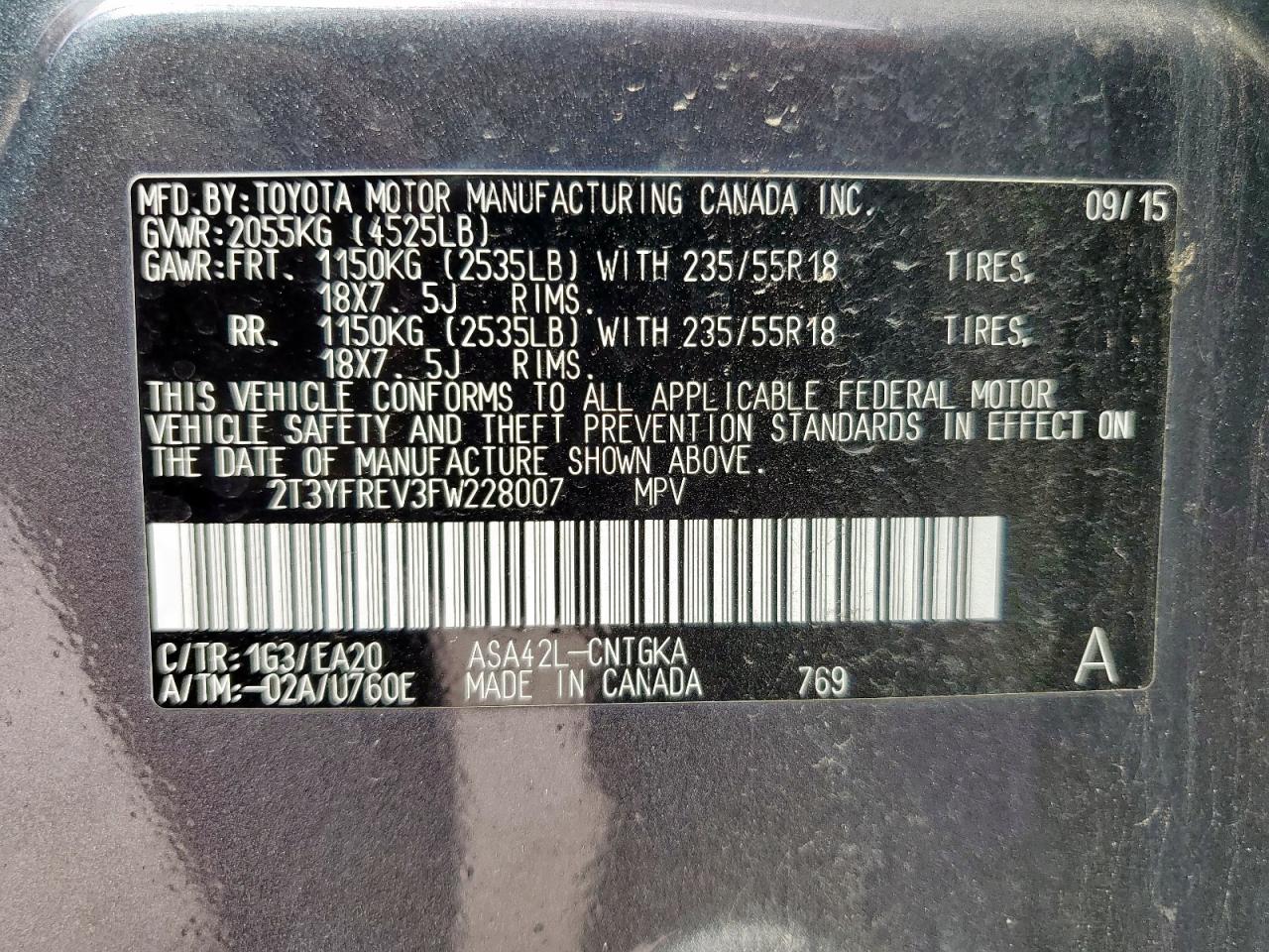 2015 Toyota Rav4 Limited VIN: 2T3YFREV3FW228007 Lot: 84573765