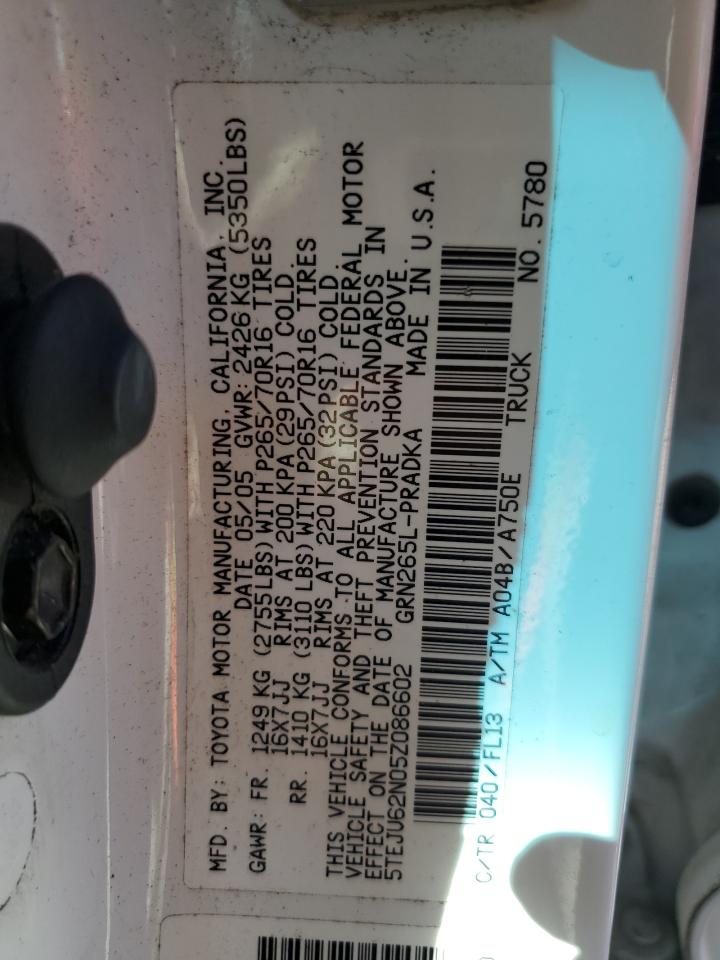 2005 Toyota Tacoma Double Cab Prerunner VIN: 5TEJU62N05Z086602 Lot: 86668265