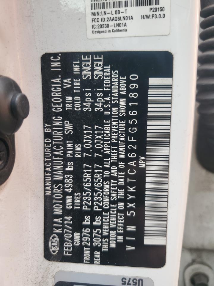 2015 Kia Sorento Lx VIN: 5XYKTCA62FG561890 Lot: 86248365