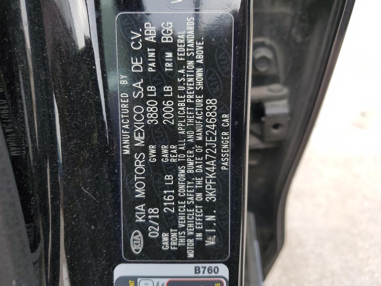 2018 Kia Forte Lx VIN: 3KPFK4A72JE246838 Lot: 86299735