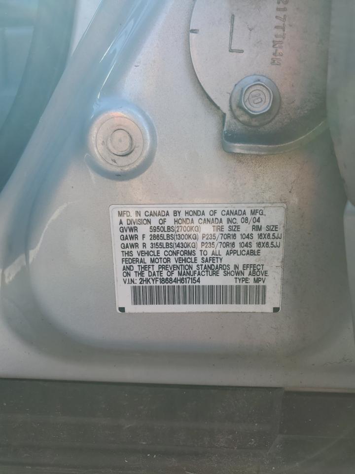 2004 Honda Pilot Exl VIN: 2HKYF18684H617154 Lot: 82447435