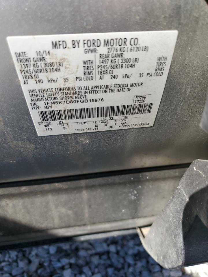 2015 Ford Explorer Xlt VIN: 1FM5K7D80FGB15976 Lot: 85711685