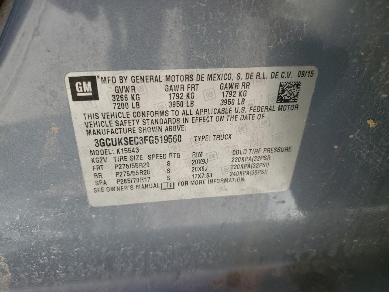 2015 Chevrolet Silverado K1500 Ltz VIN: 3GCUKSEC3FG519560 Lot: 81938805