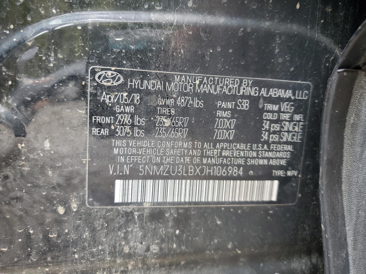 2018 Hyundai Santa Fe Sport VIN: 5NMZU3LBXJH106984 Lot: 85736695
