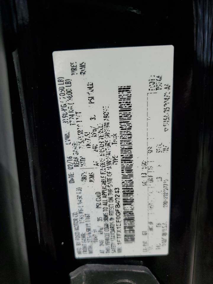 2016 Ford F150 Super Cab VIN: 1FTFX1EF0GFB40243 Lot: 82546875