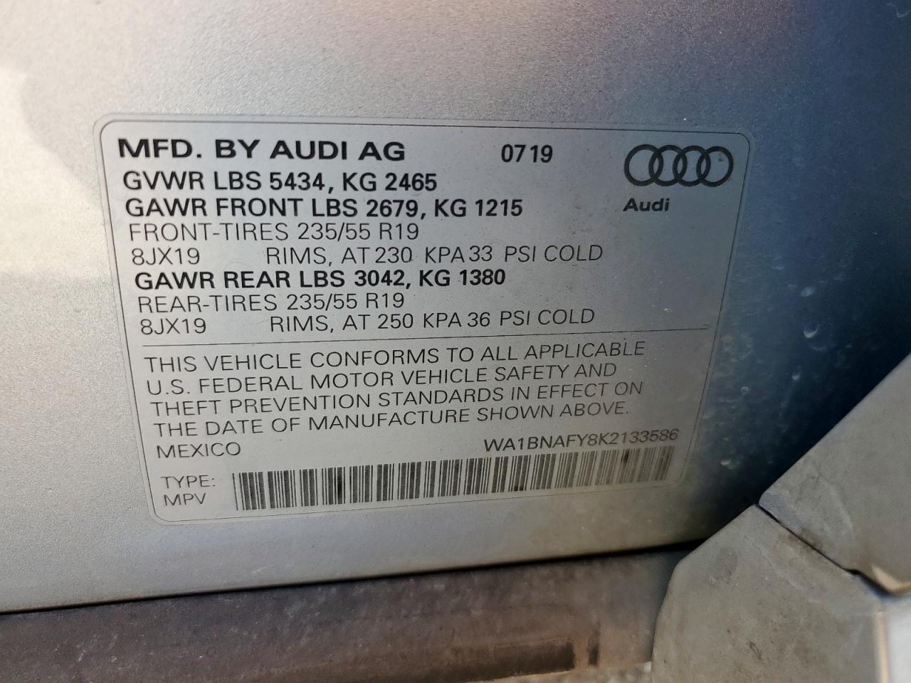 2019 Audi Q5 Premium Plus VIN: WA1BNAFY8K2133586 Lot: 90695655